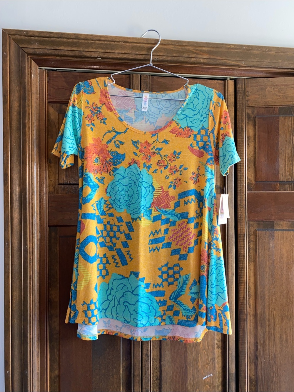 NWT LulaRoe Floral-Print Short Sleeve Dress - Turquoise & Mustard, Size XXS